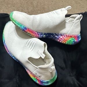 Sketchers Slip-On Knit Sneakers with Rainbow Tie-Dye Sole
